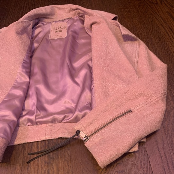 Diesel Dusty Pink Lamb and Cow Leather Biker Jacket Small - Picture 6 of 12